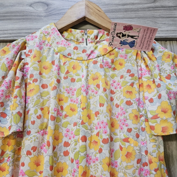 Pinup Dresses Vintage 50s 60s Colorful Chiffon Foral Dead-Stock Fabric Dress - Picture 12 of 12